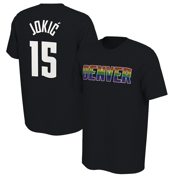 Men's Black Denver Nuggets #15 Nikola Jokic Name & Number T-Shirt