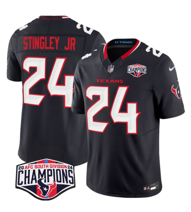 Men's Navy Houston Texans #24 Derek Stingley Jr. F.U.S.E. 2024 AFC South Division Champions Vapor Limited Stitched Football Jersey