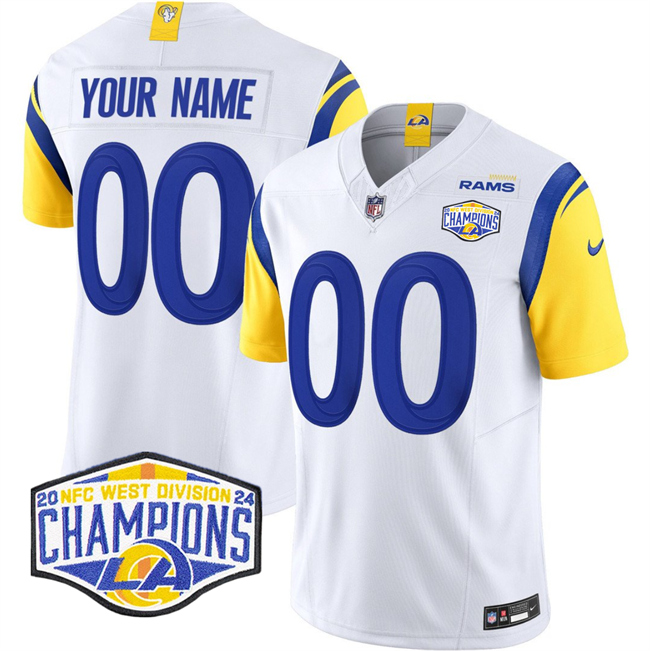 Men's White Los Angeles Rams Active Player Custom 2024 NFC West Champions F.U.S.E. Vapor Untouchable Stitched Football Jersey