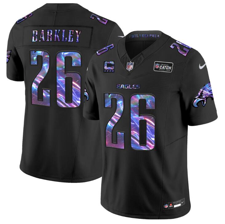 Men's Black Philadelphia Eagles #26 Saquon Barkley 2024 F.U.S.E With 4-Star C Patch 2024 Crucial Catch Limited Stitched Football Jersey