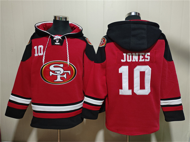 Men's Red/Black San Francisco 49ers #10 Mac Jones Ageless Must-Have Lace-Up Pullover Hoodie