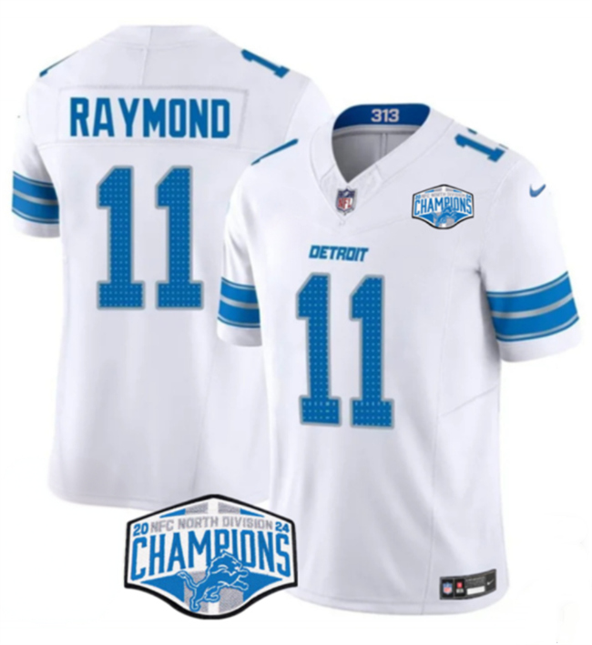 Men's White Detroit Lions #11 Kalif Raymond 2024 NFC North Champions F.U.S.E. Vapor Limited Stitched Jersey