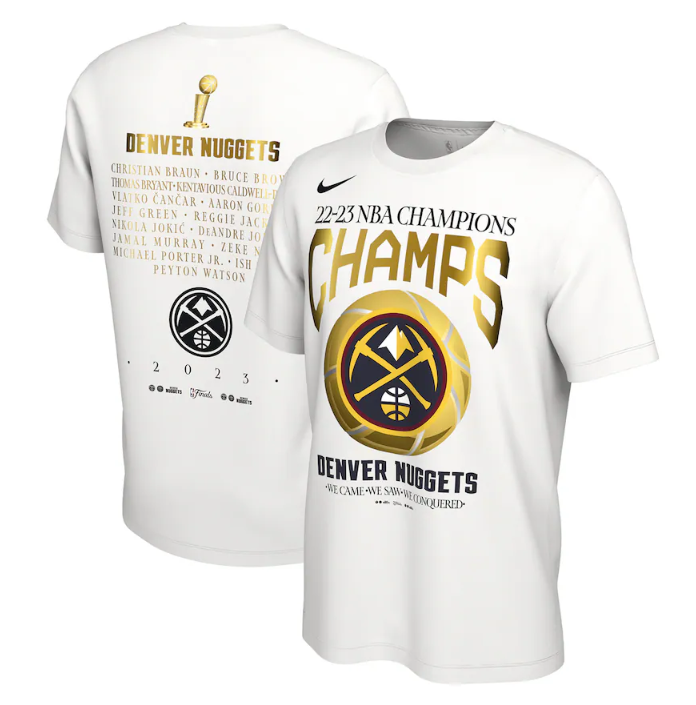 Men's White Denver Nuggets 2023 NBA Finals Champions Celebration Roster T-Shirt