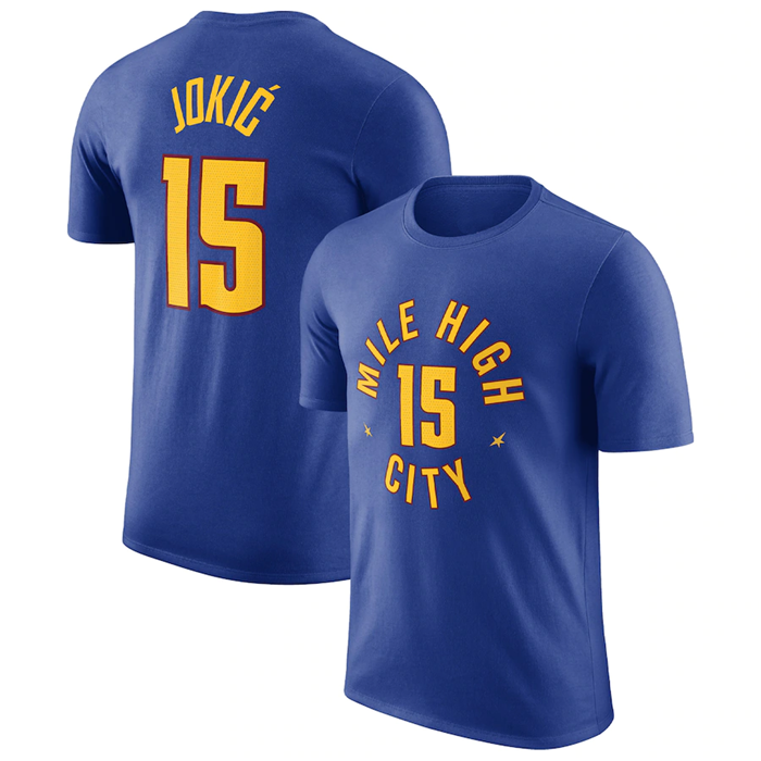 Men's Royal Denver Nuggets #15 Nikola Jokic 2022/23 Statement Edition Name & Number T-Shirt