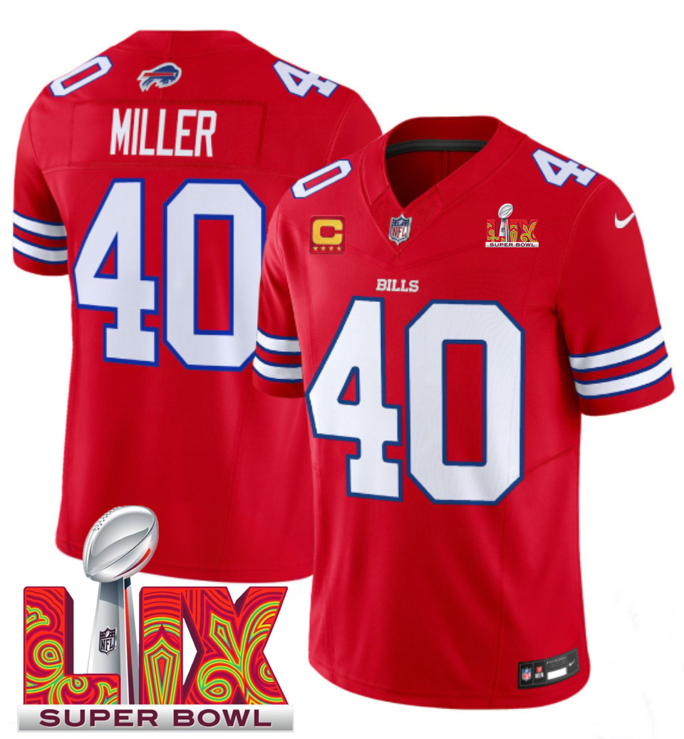 Men's Red Buffalo Bills #40 Von Miller 2025 Super Bowl LIX Patch F.U.S.E. Vapor Limited Stitched Football Jersey