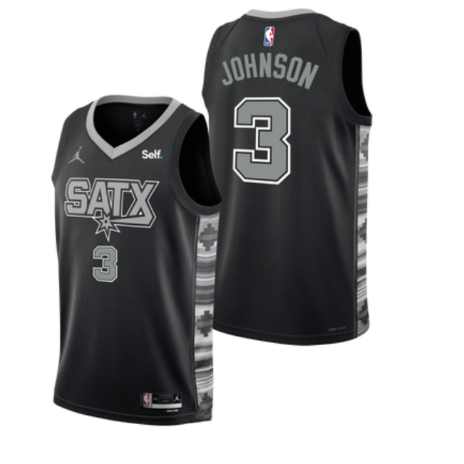 Men's Black San Antonio Spurs #3 Keldon Johnson 2022/23 Statement Edition Stitched Basketball Jersey