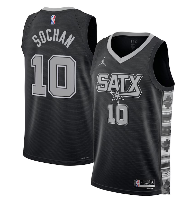 Men's Black San Antonio Spurs #10 Jeremy Sochan 2022/23 Statement Edition Stitched Basketball Jersey