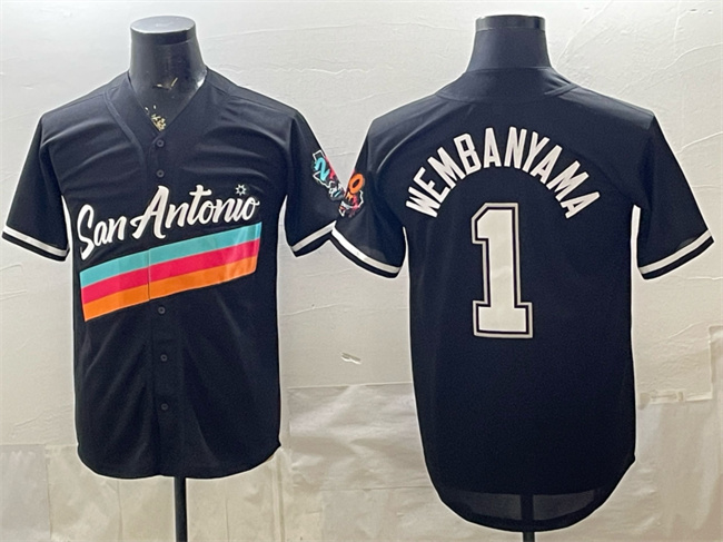 Men's Black San Antonio Spurs #1 Victor Wembanyama Stitched Baseball Jersey